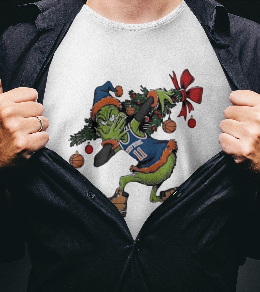 Grinch X Jalen Brunson 3 Point Celebration Christmas Knicks Basketball Holiday T-Shirt