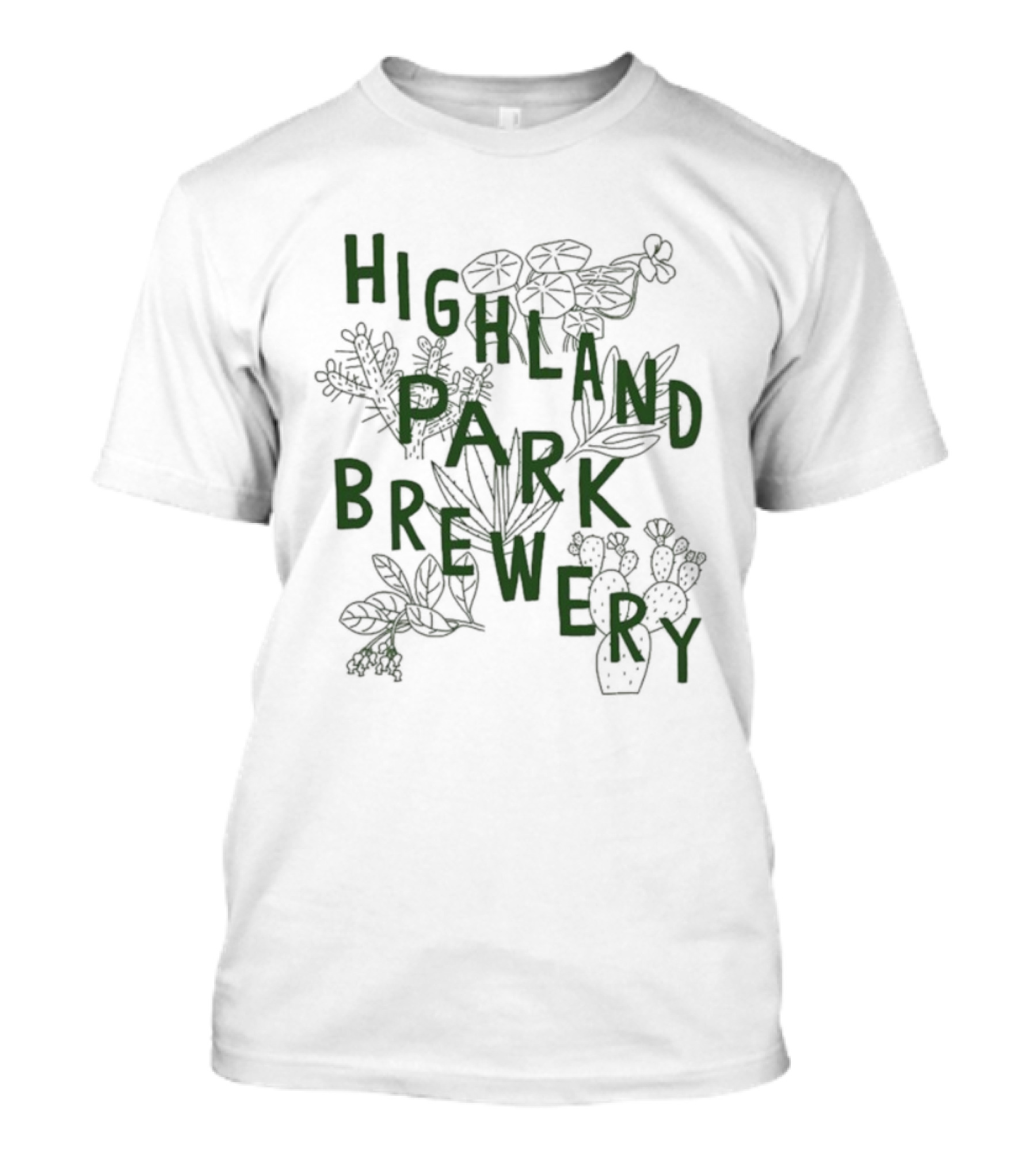 Highland Park Brewery Floral Native Plants Green Botanical Drawing T-Shirt