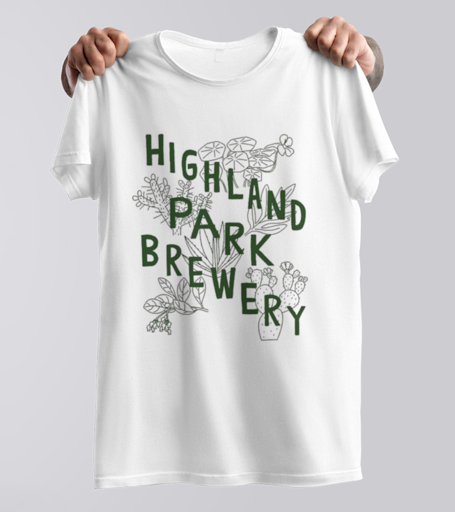 Highland Park Brewery Floral Native Plants Green Botanical Drawing T-Shirt