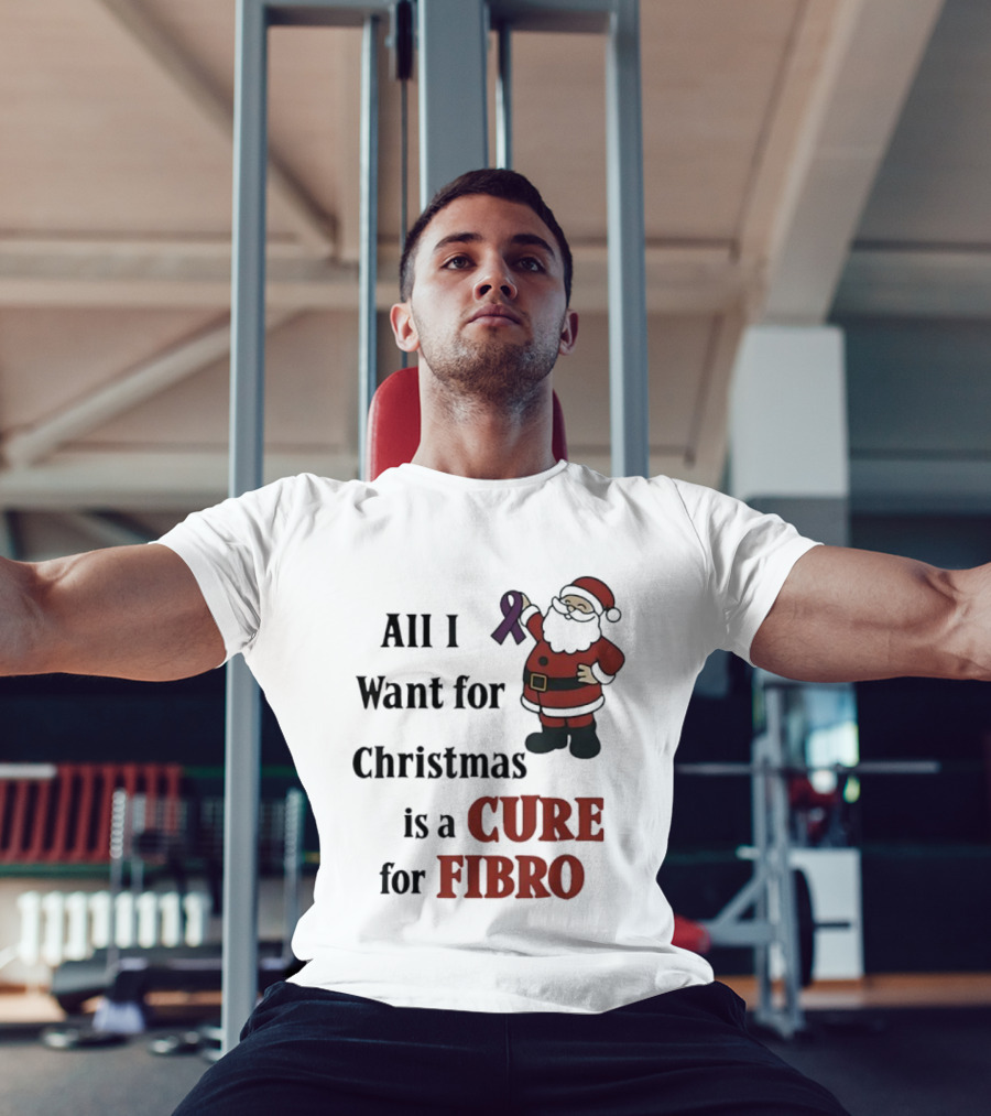 Santa Claus All I Want For Christmas Is A Cure For Fibro Purple Ribbon T-Shirt
