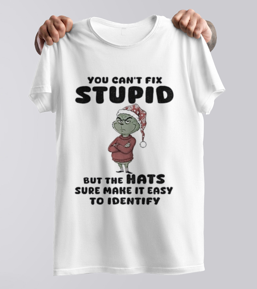Grinch Santa Hat You Can't Fix Stupid But The Hats Sure Make It Easy To Identify Christmas T-Shirt