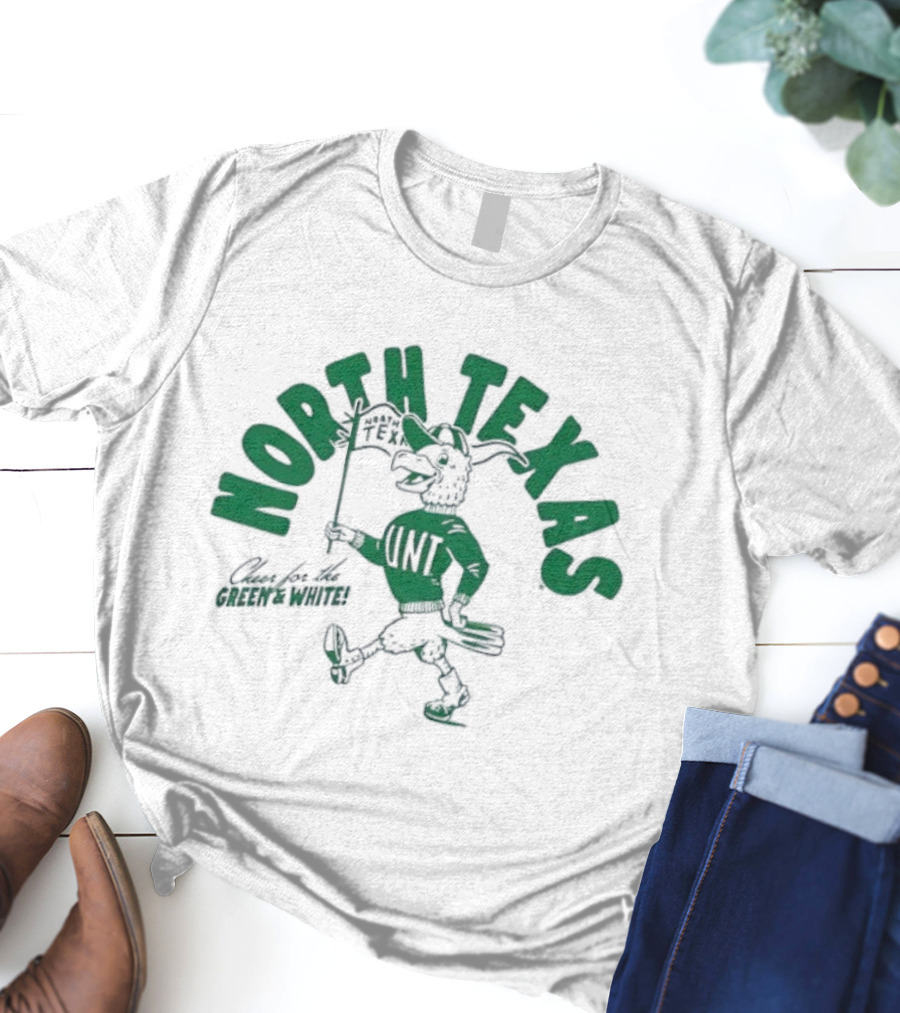 North Texas Mean Green Vintage Eagle Mascot Supporting Green And White T-Shirt
