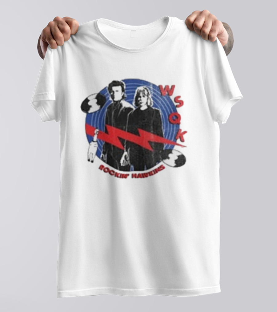 Steve Harrington Nancy Wheeler Stranger Things WSQK Rockin’ Hawkins T-Shirt