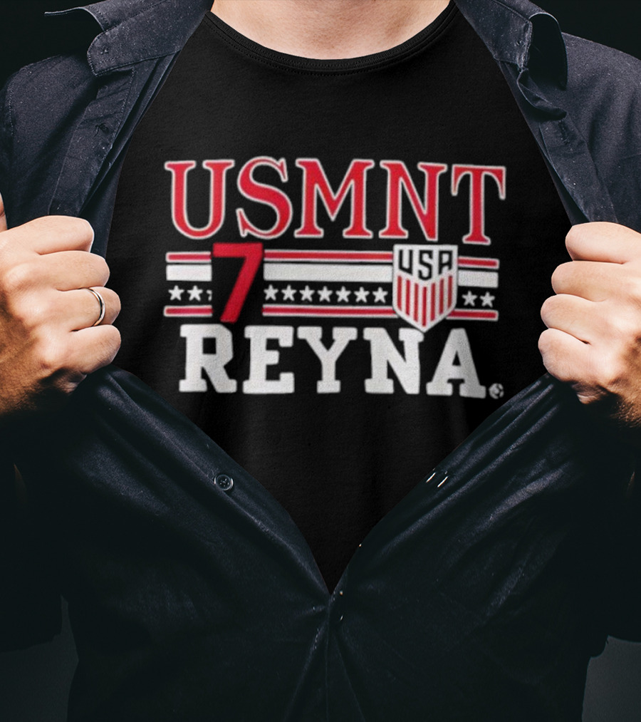USMNT Reyna 7 USA Soccer Shield And Stars Player Print T-Shirt