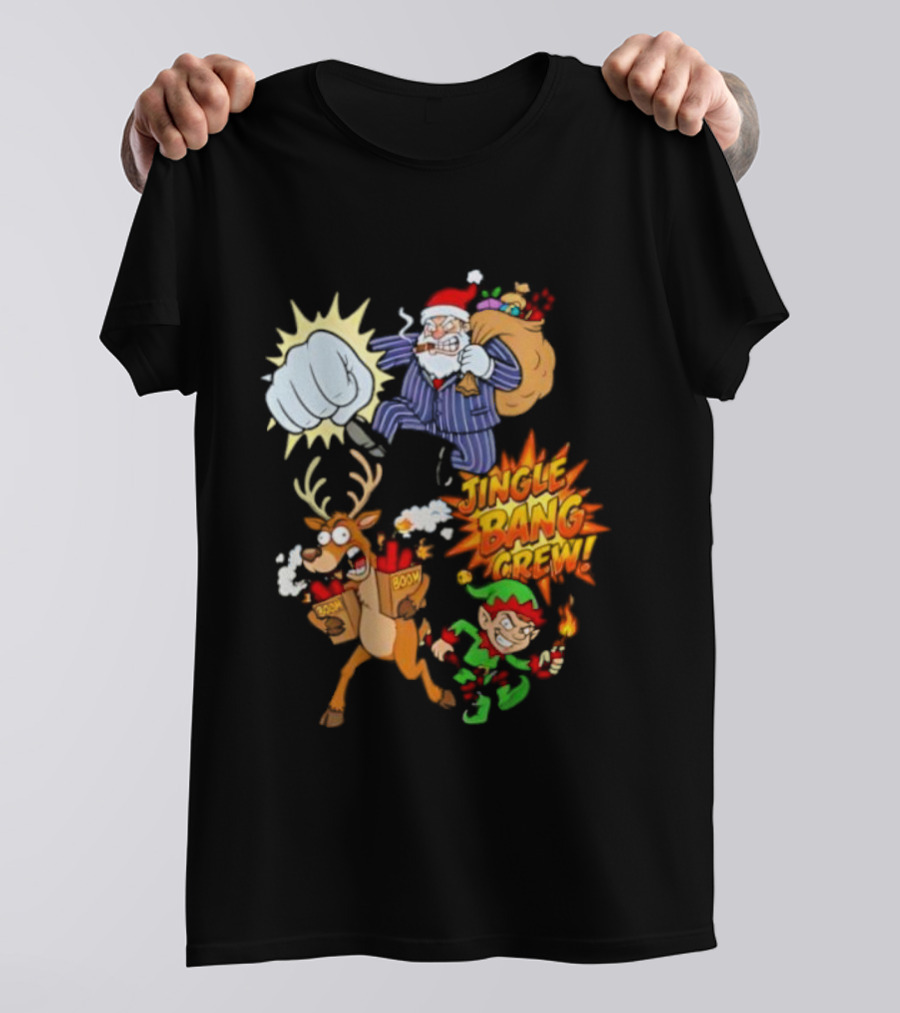 Jingle Bang Crew Mafia Santa Reindeer Elf Christmas Cartoon Boom T-Shirt