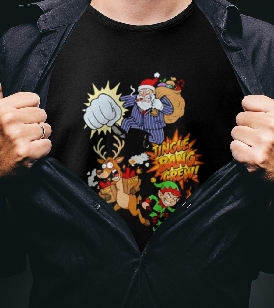 Jingle Bang Crew Mafia Santa Reindeer Elf Christmas Cartoon Boom T-Shirt