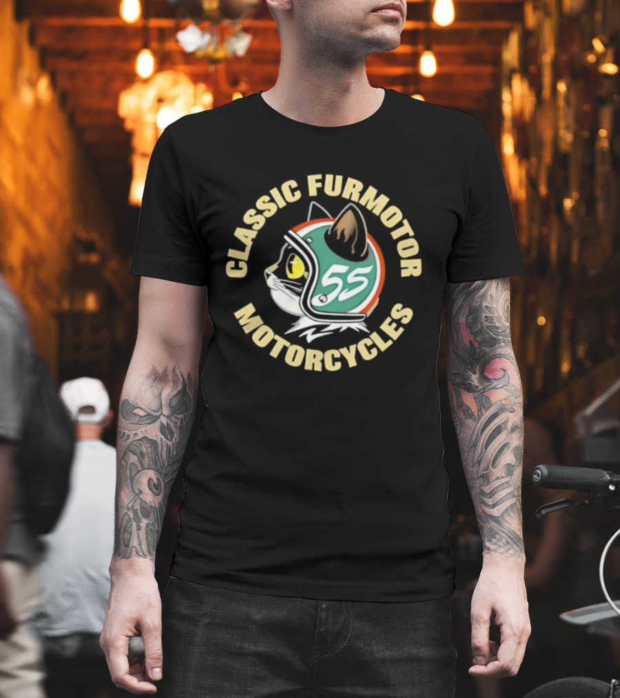 Classic Furmotor Motorcycles Retro Cat 55 Helmet T-Shirt