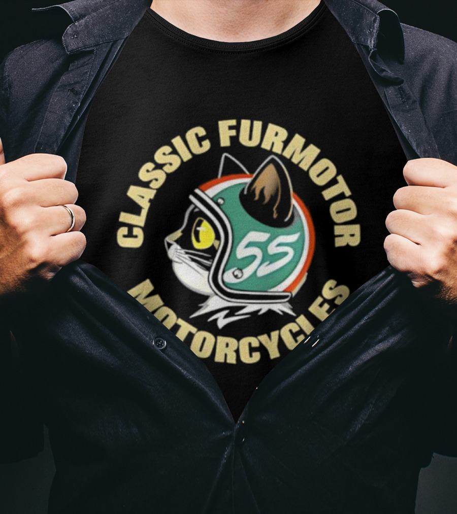 Classic Furmotor Motorcycles Retro Cat 55 Helmet T-Shirt