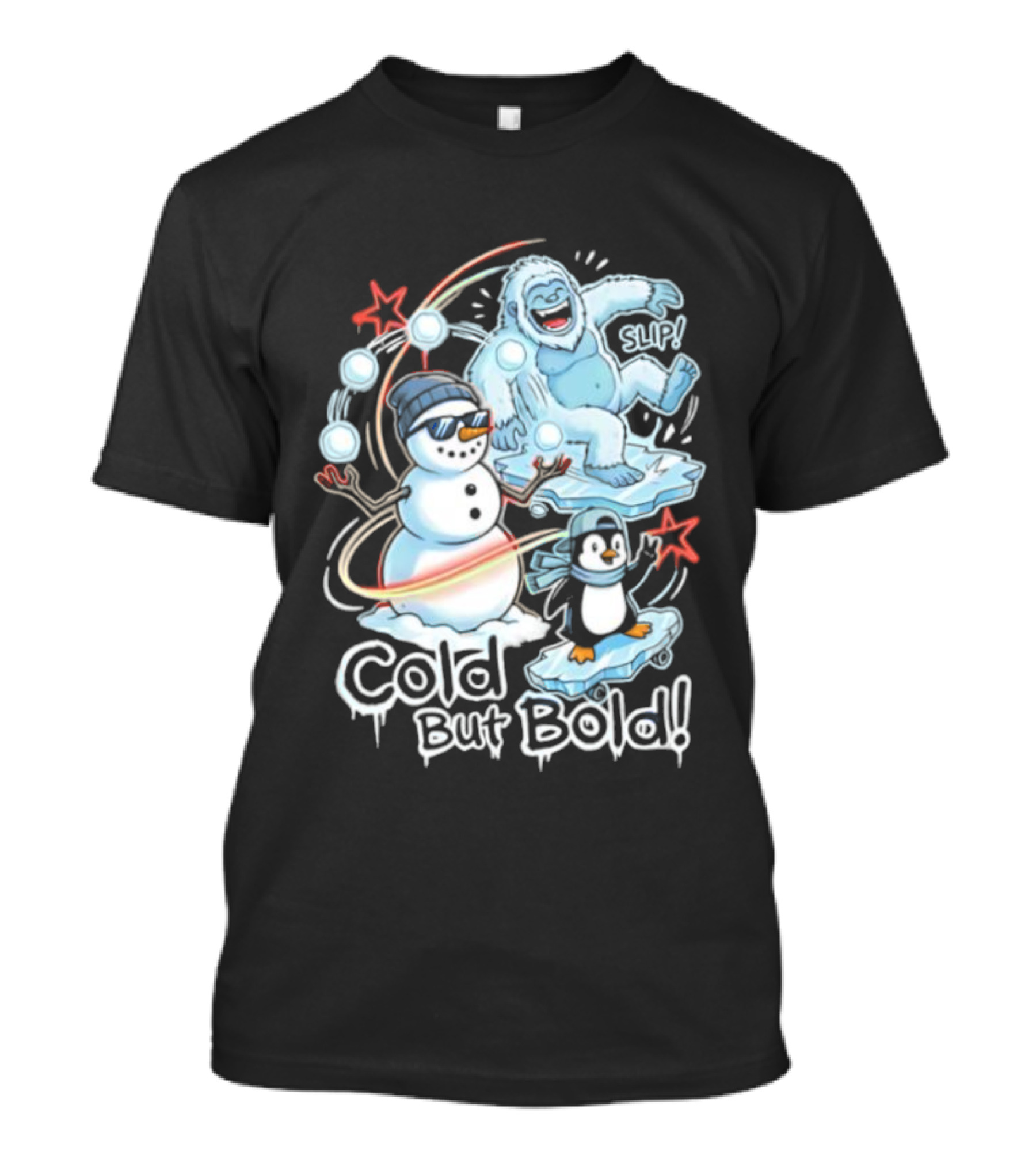 Cold But Bold Snowman Yeti Penguin Christmas Fun T-Shirt