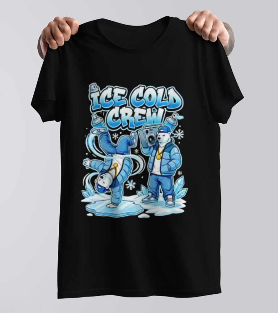 Ice Cold Crew Hip Hop Polar Bear Breakdance Christmas Snowflakes T-Shirt