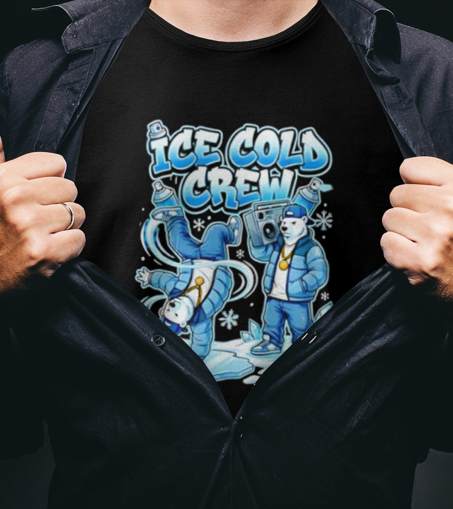 Ice Cold Crew Hip Hop Polar Bear Breakdance Christmas Snowflakes T-Shirt