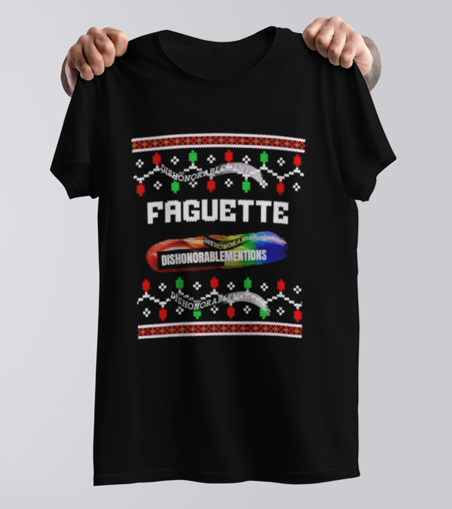 Faguette Ugly Christmas Gay LGBT Holiday Lights Colorful Rainbow T-Shirt