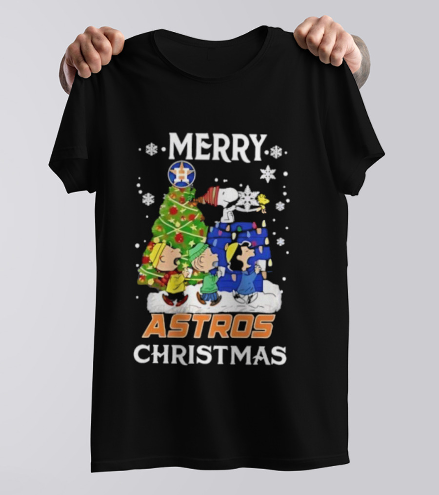 Merry Astros Christmas Snoopy And Friends Holiday Baseball Celebration T-Shirt