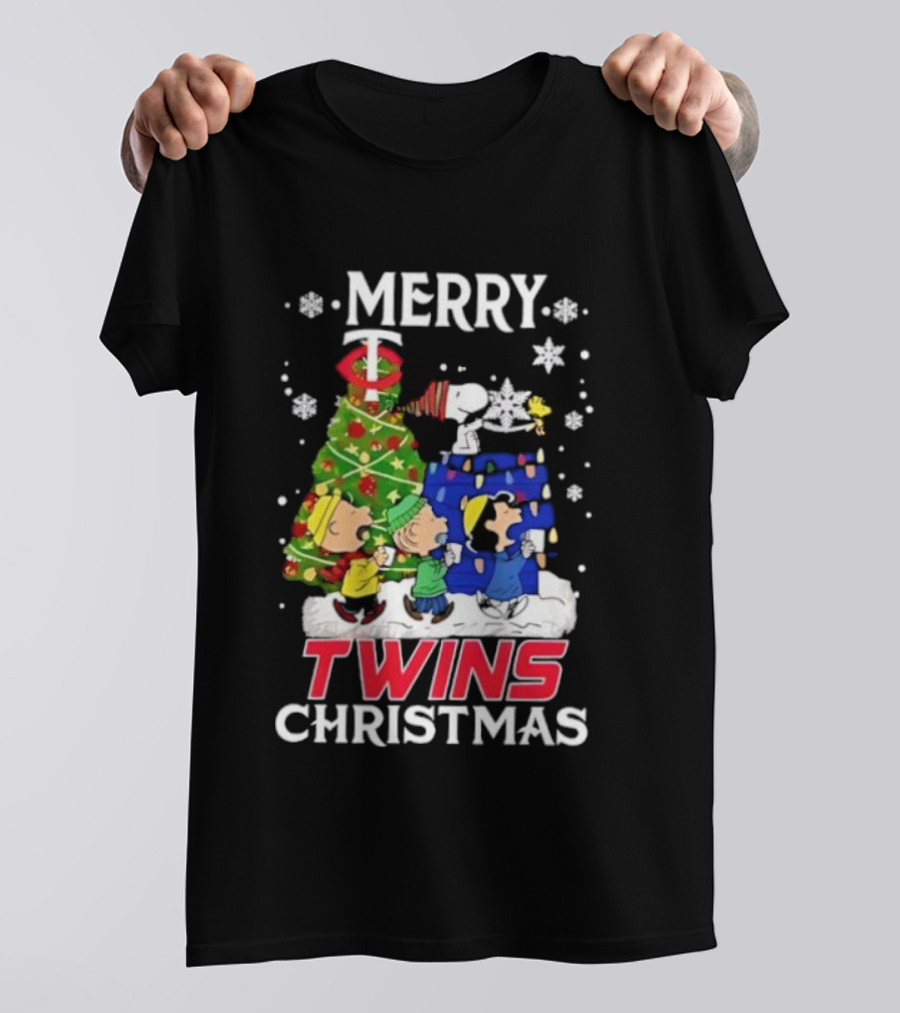Merry Snoopy And Friends Twins Christmas Peanuts Festive Holiday T-Shirt