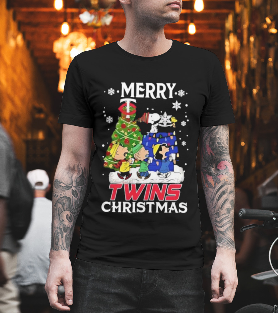 Merry Snoopy And Friends Twins Christmas Peanuts Festive Holiday T-Shirt