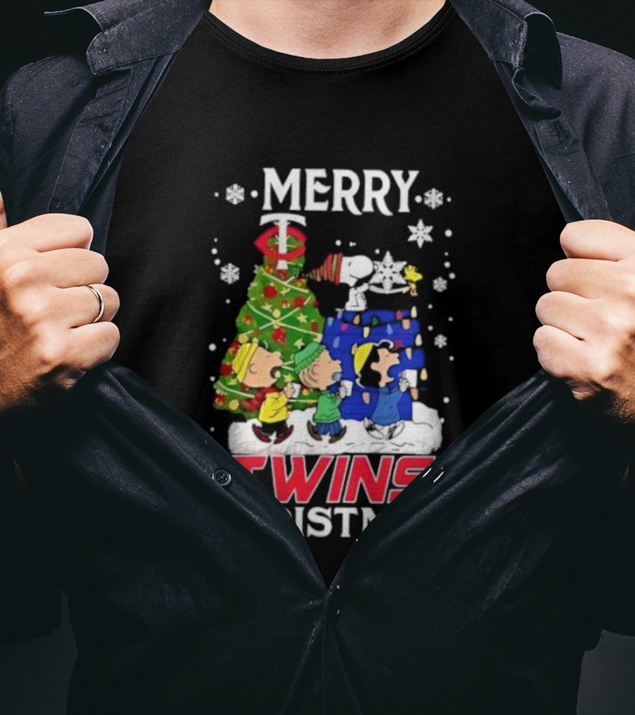 Merry Snoopy And Friends Twins Christmas Peanuts Festive Holiday T-Shirt