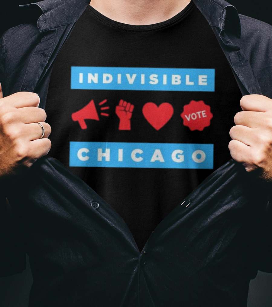 Indivisible Megaphone Heart Vote Chicago T-Shirt