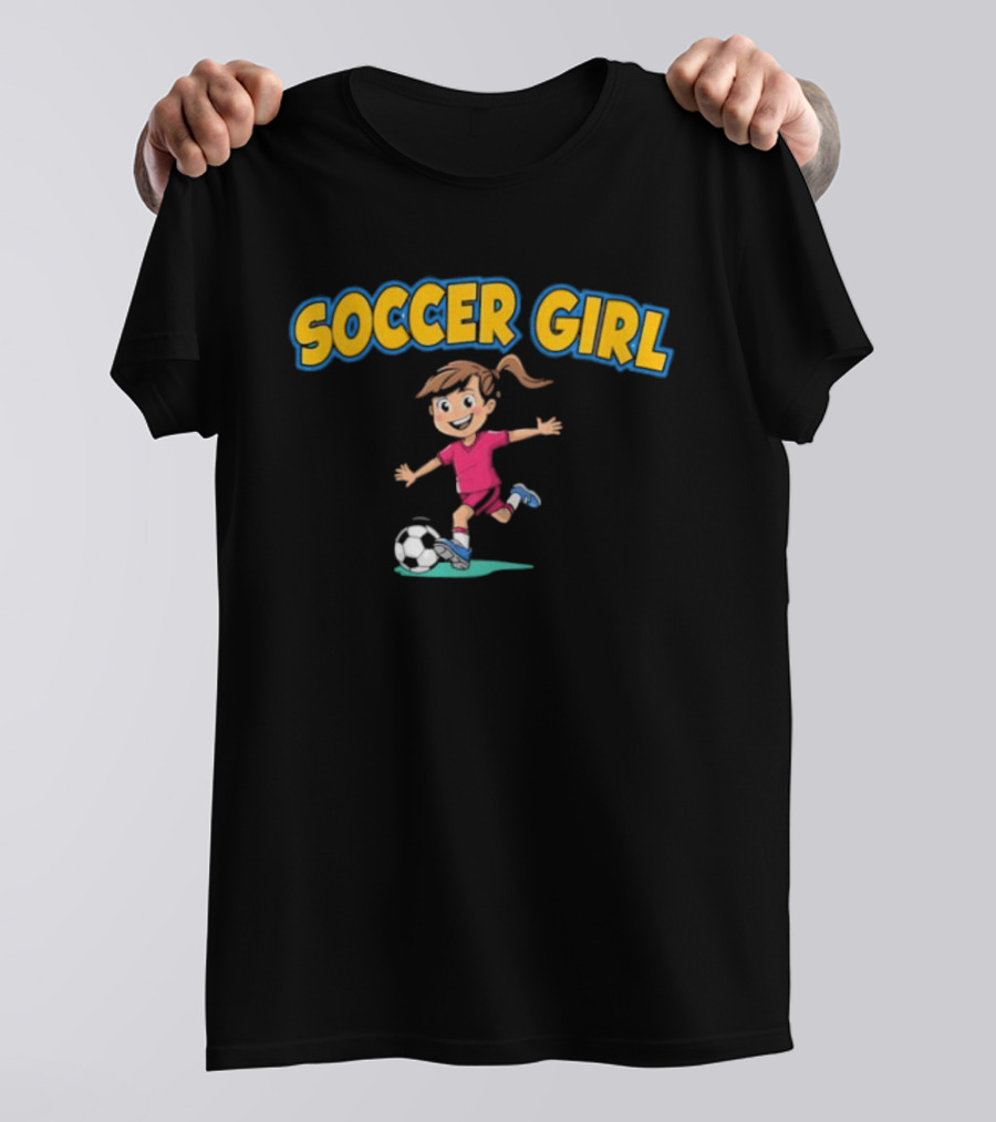 Soccer Girl Funny Cartoon Kid In Red With Soccer Ball T-Shirt