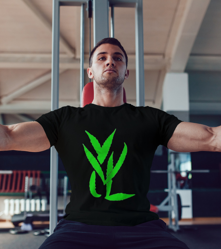 Trimset Green Leaf Symbol On Black T-Shirt