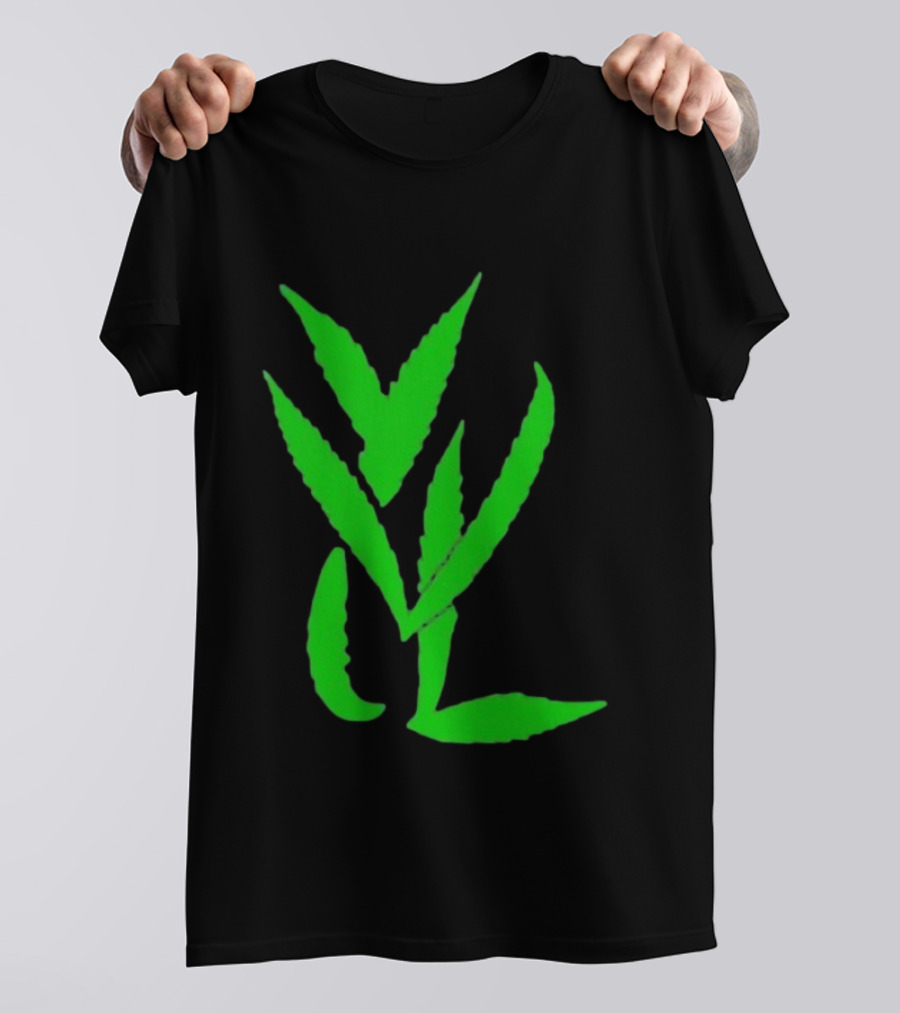 Trimset Green Leaf Symbol On Black T-Shirt