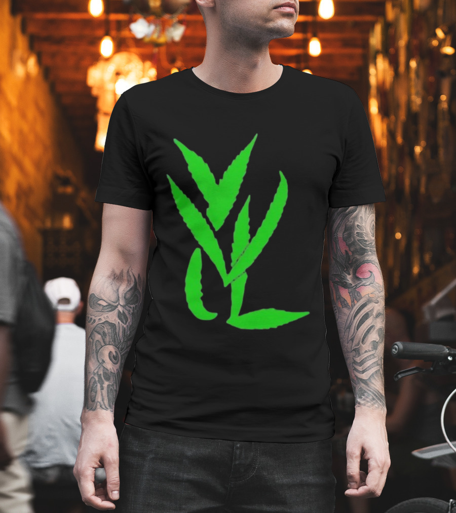 Trimset Green Leaf Symbol On Black T-Shirt