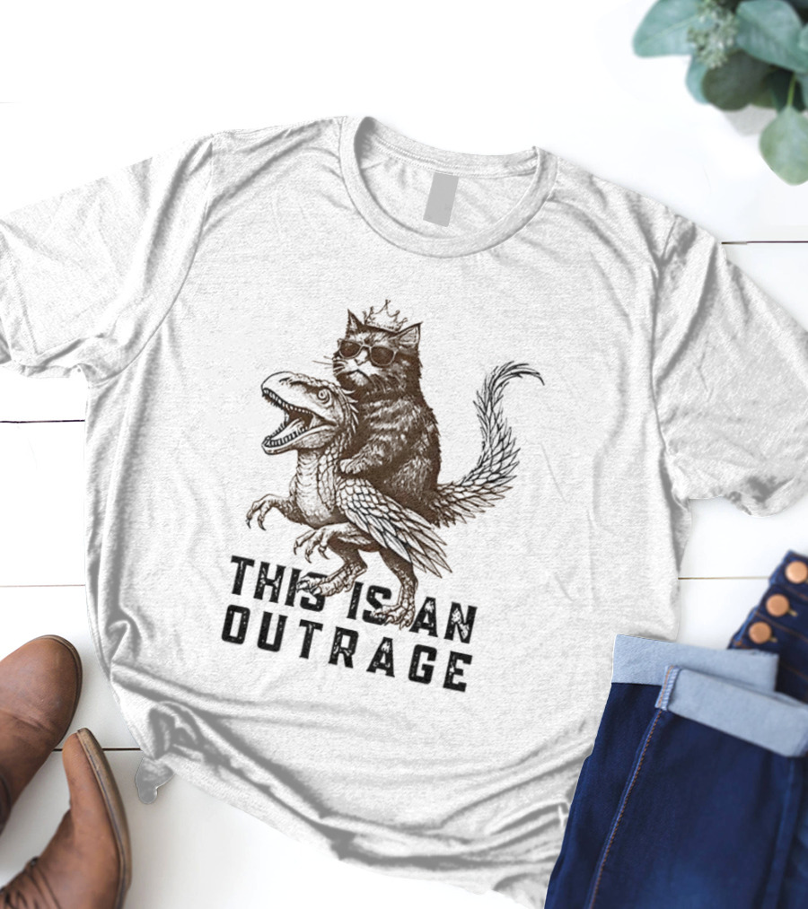 Dungeon Crawler Carl This Is An Outrage Cat Riding Dinosaur T-Shirt