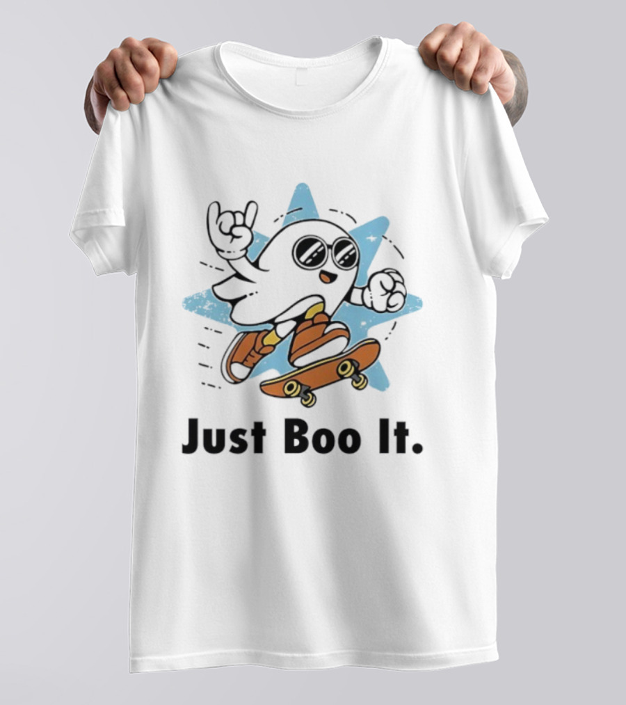 Ghost Skateboarding Just Boo It Halloween Cartoon Fun T-Shirt