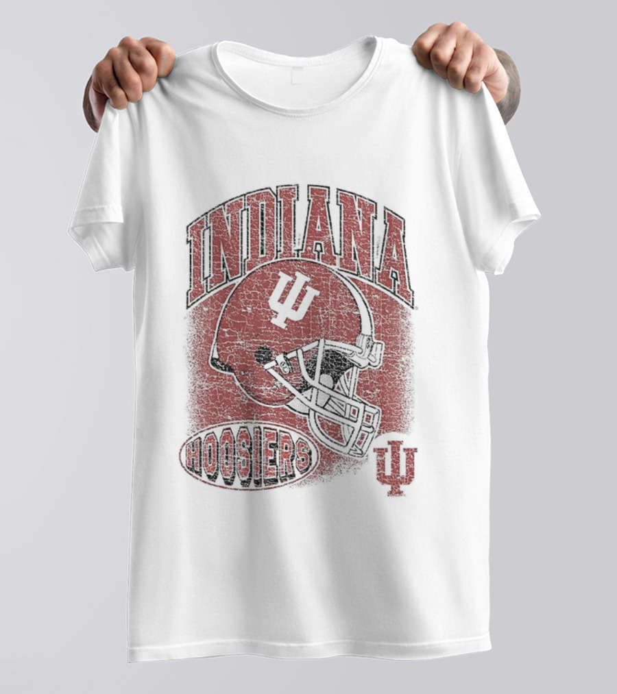 Indiana Hoosiers Vintage Football Helmet IU Curved Letters T-Shirt