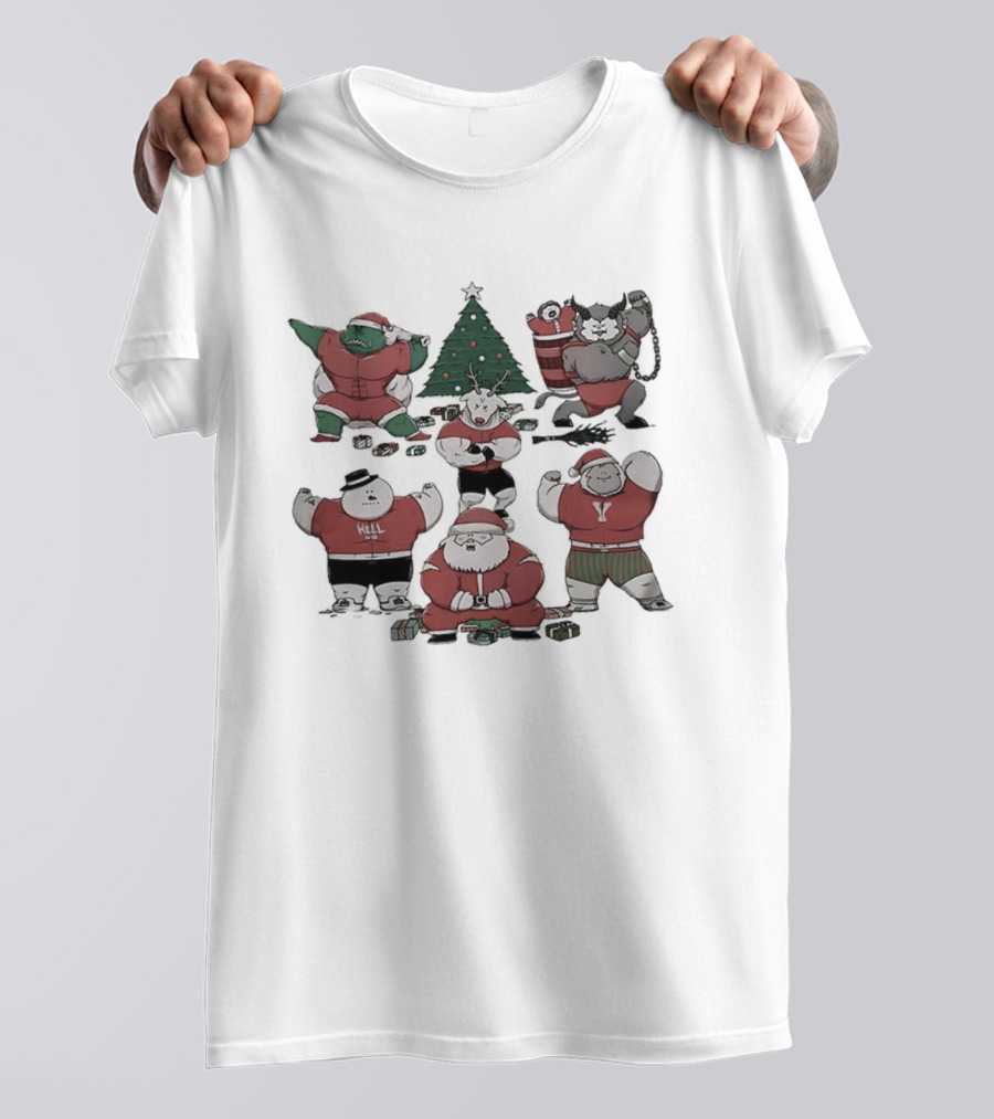Merry Muscular Santa Grinch Bigfoot Krampus Reindeer Christmas T-Shirt
