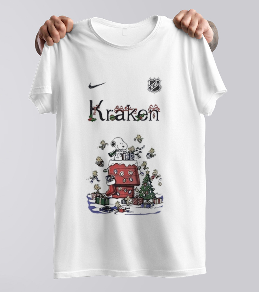 Nike Snoopy Christmas Seattle Kraken Peanuts Holiday Collaboration T-Shirt