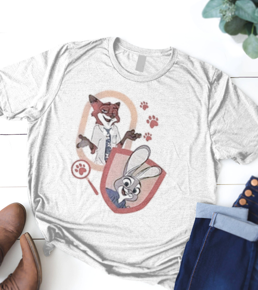 Zootopia 2 Anyone Can Be Anything Cartoon Characters Fox And Bunny Detective Badge T-Shirt