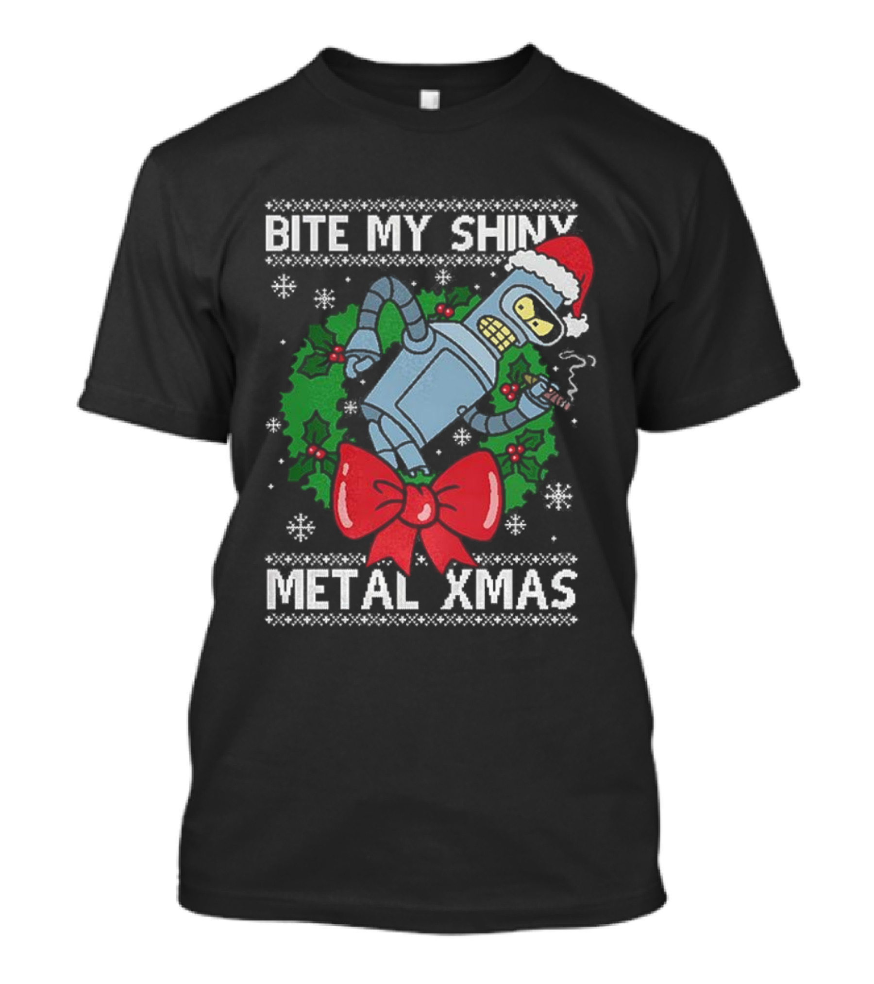 Bite My Shiny Metal Xmas Bender Ugly Christmas T-Shirt