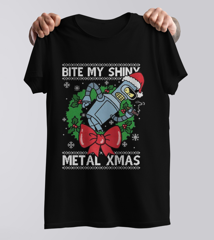 Bite My Shiny Metal Xmas Bender Ugly Christmas T-Shirt