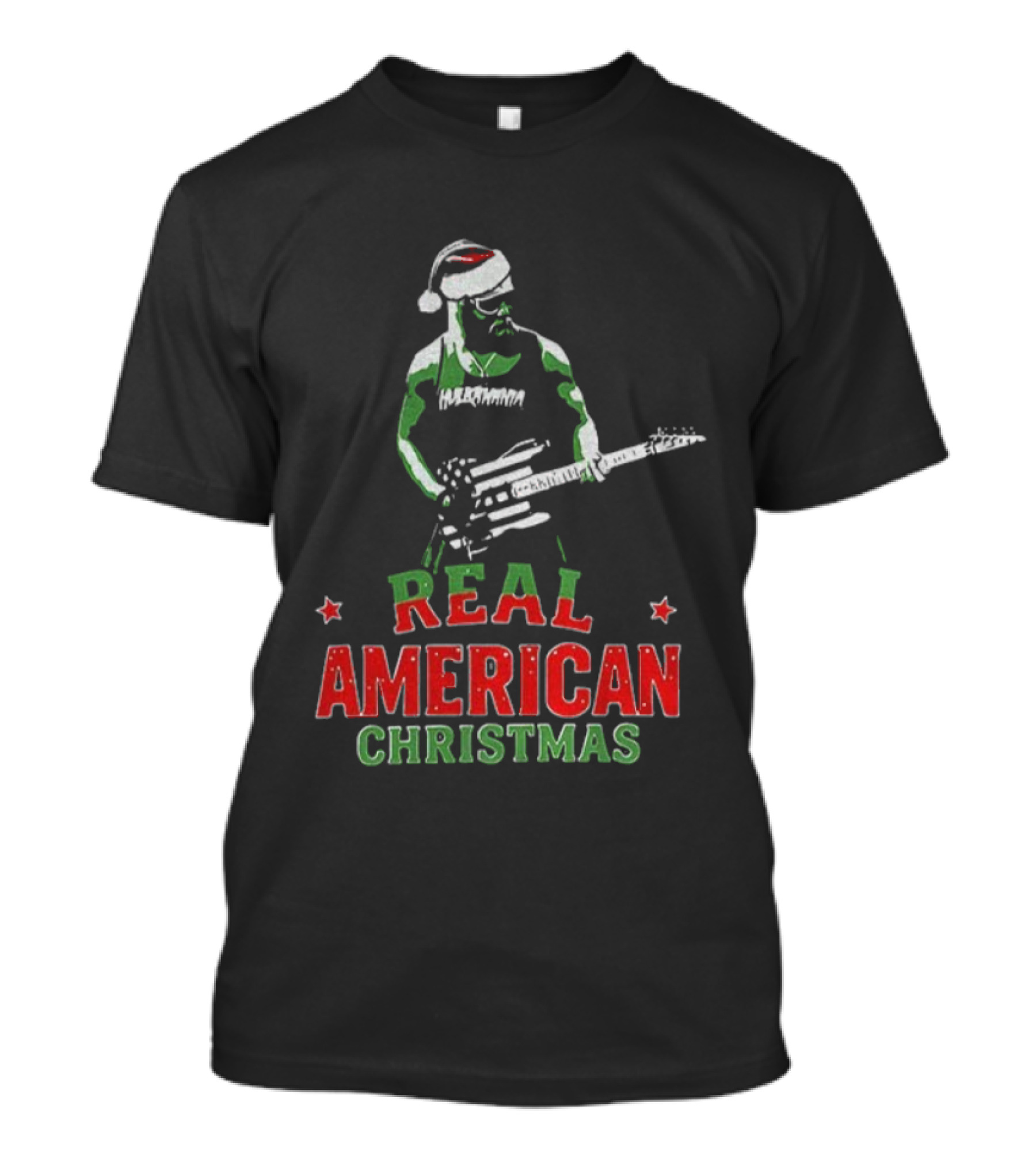 Hulk Hogan Santa Hat Real American Christmas Guitar Holiday T-Shirt