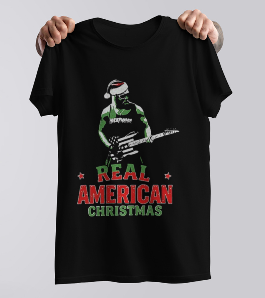 Hulk Hogan Santa Hat Real American Christmas Guitar Holiday T-Shirt