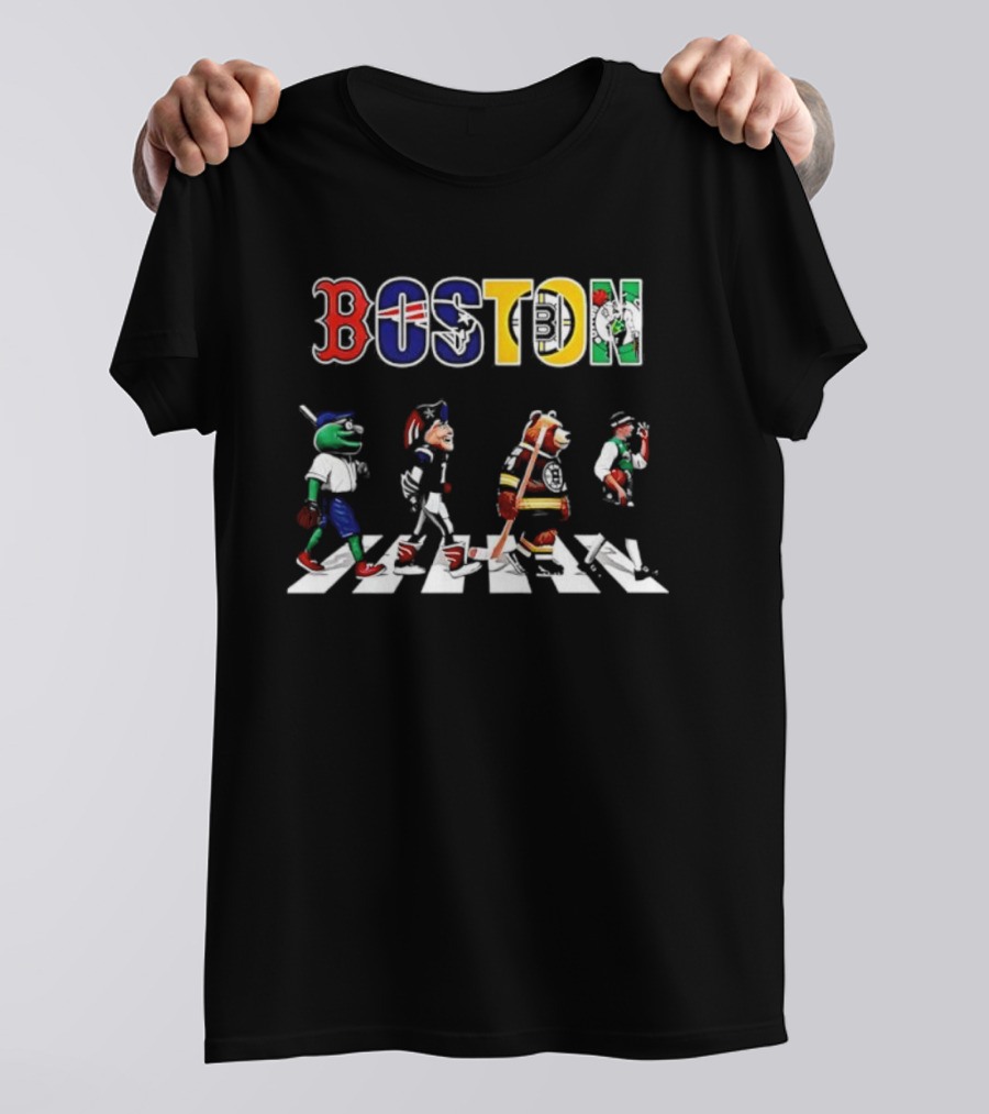 Boston Sports Red Sox Patriots Bruins Celtics Mascots Abbey Road T-Shirt