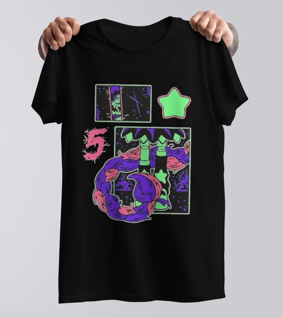 Poppy Theory Neon Star Braided Hair Cosmic Number 5 T-Shirt