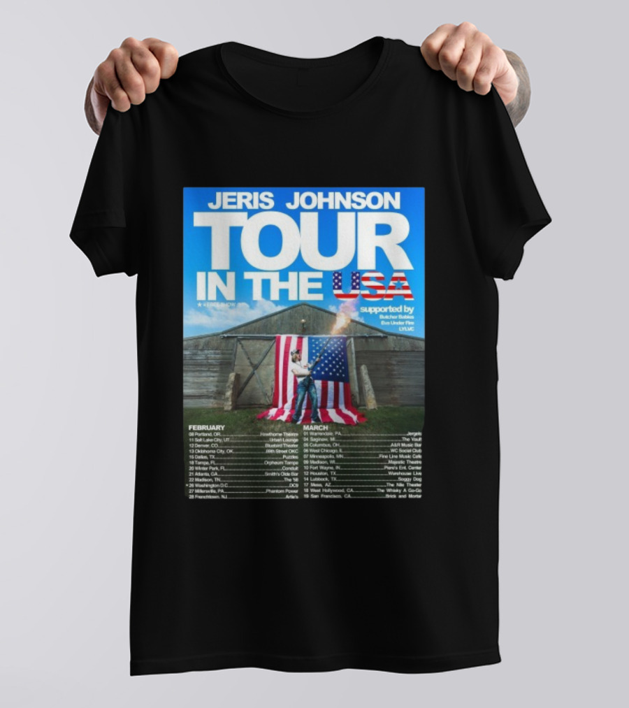 Jeris Johnson Tour In The USA February March 2026 Fireshow Supported By Butcher Babies Bun Under Fire Lylvc T-Shirt