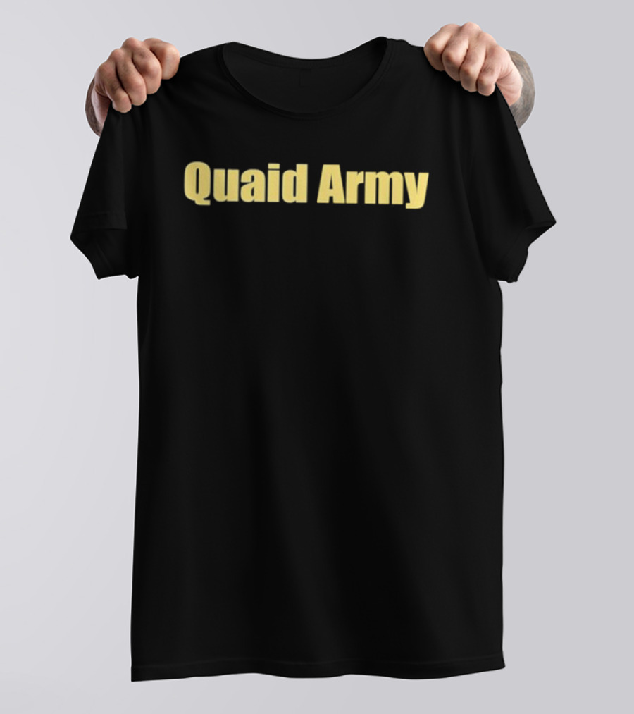 Quaid Army Text Simple Yellow Bold Font T-Shirt