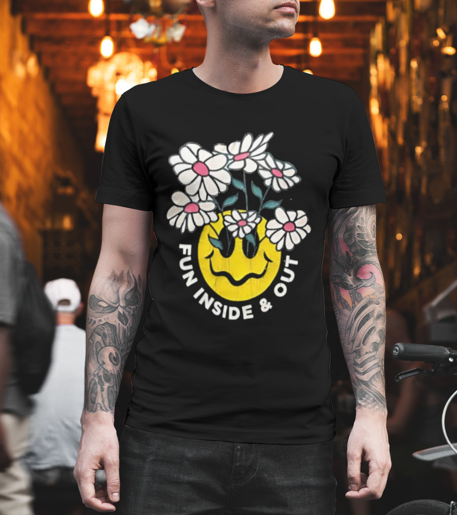 Fun Inside And Out Yellow Smiley Face With Daisies T-Shirt