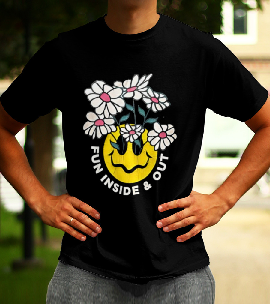 Fun Inside And Out Yellow Smiley Face With Daisies T-Shirt