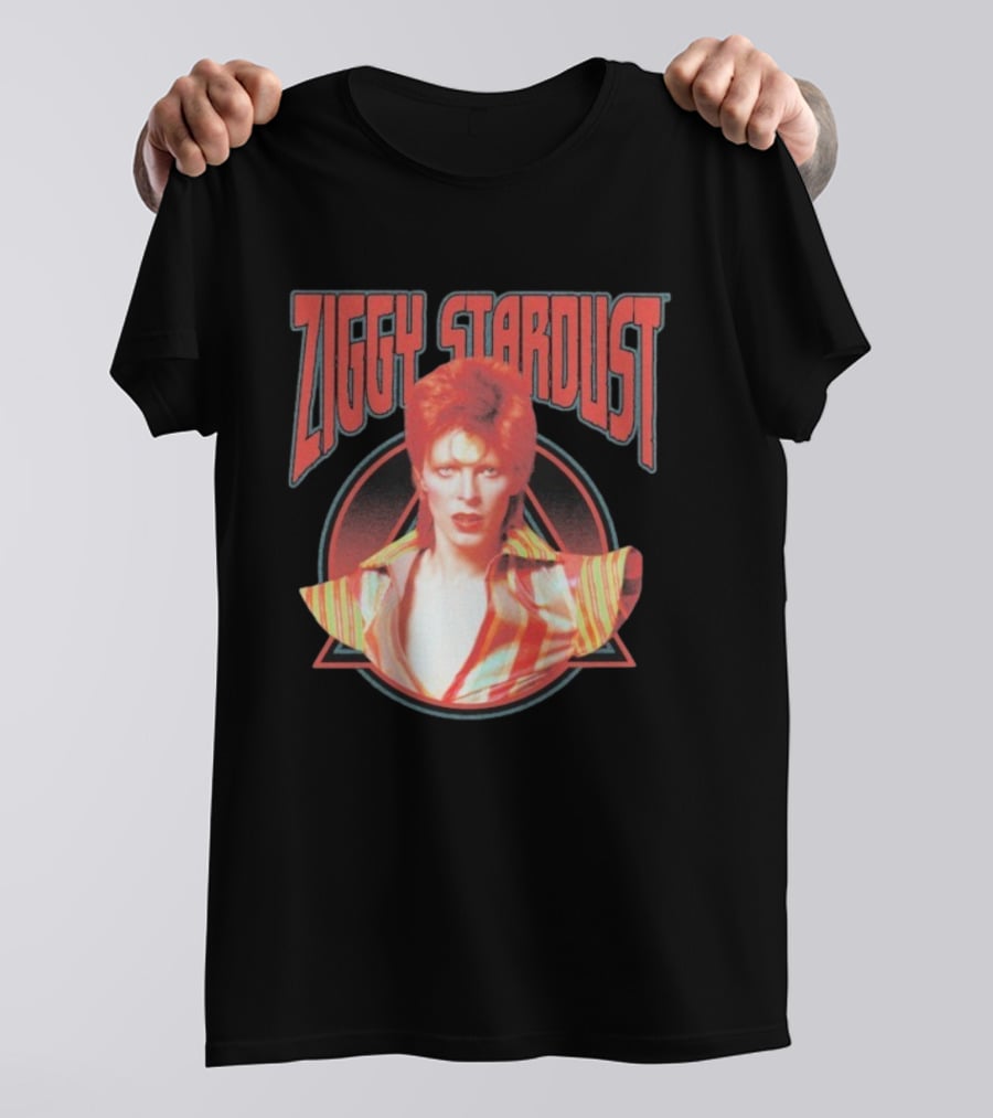 Ziggy Stardust David Bowie Iconic Image Red And Orange Striped Glam Rock Aesthetic T-Shirt