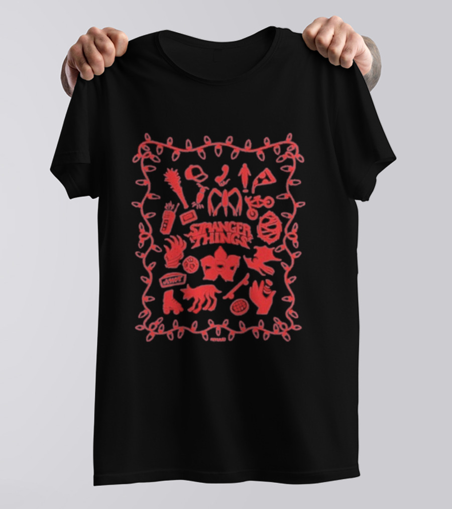 Stranger Things Red Icons Nostalgia 80s Style Lights And Objects T-Shirt