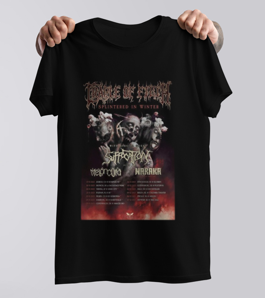 Cradle Of Filth Splintered In Winter Tour 2025 Suffocation Melancholia Naraka Dates T-Shirt