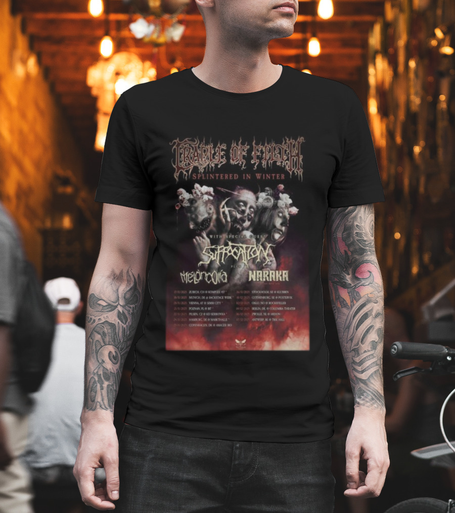Cradle Of Filth Splintered In Winter Tour 2025 Suffocation Melancholia Naraka Dates T-Shirt