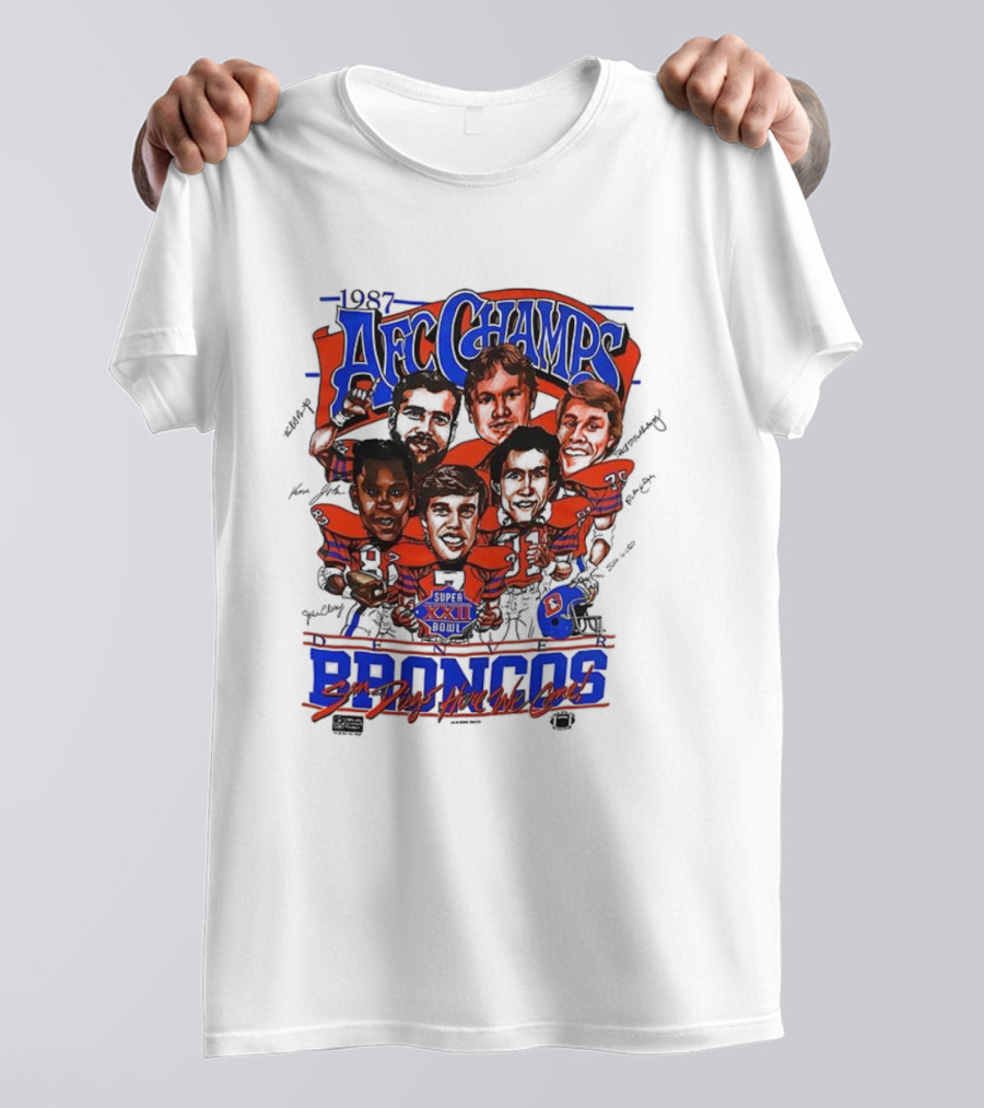 1987 AFC Champs Denver Super Bowl XXII Broncos Signature T-Shirt