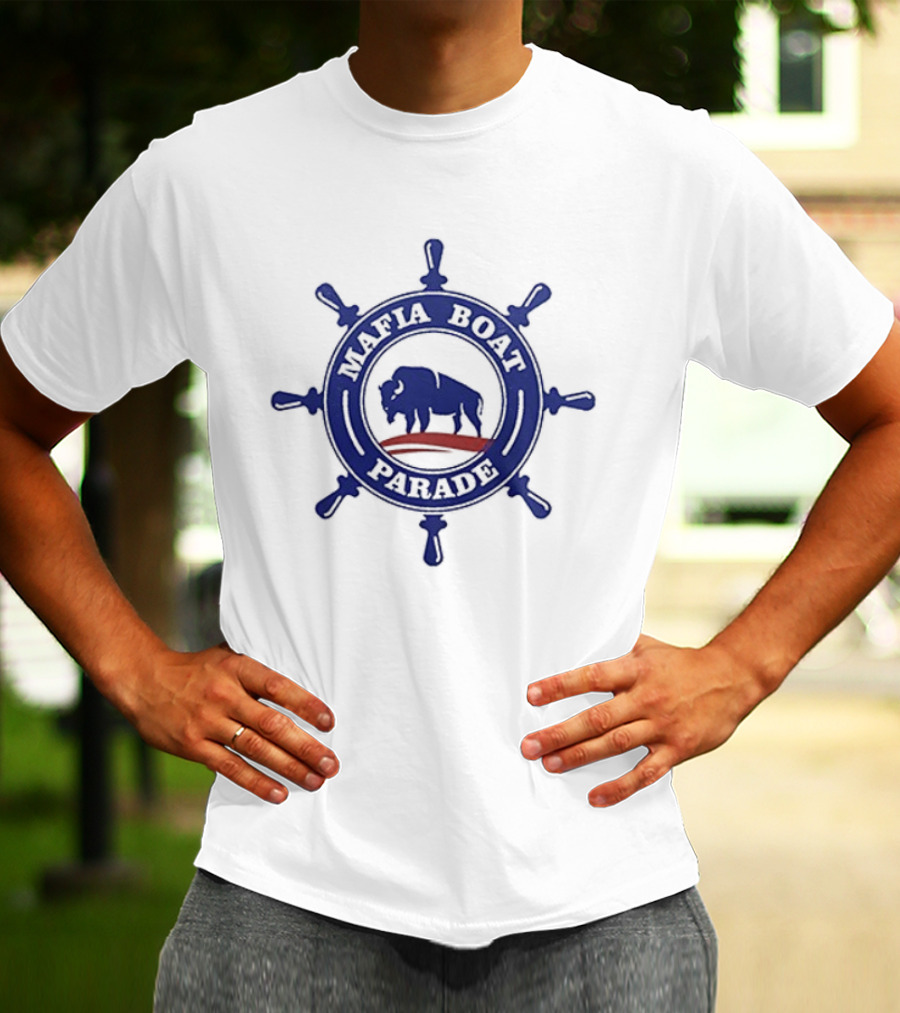 Buffalo Bills Mafia Boat Parade Firefighter Arno Memorial Foundation Buffalo Blue Helm Wheel T-Shirt