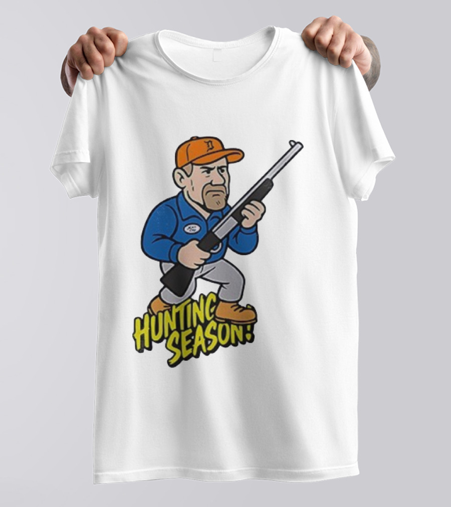 Detroit Lions Hunting Season Cartoon Character With Rifle T-Shirt