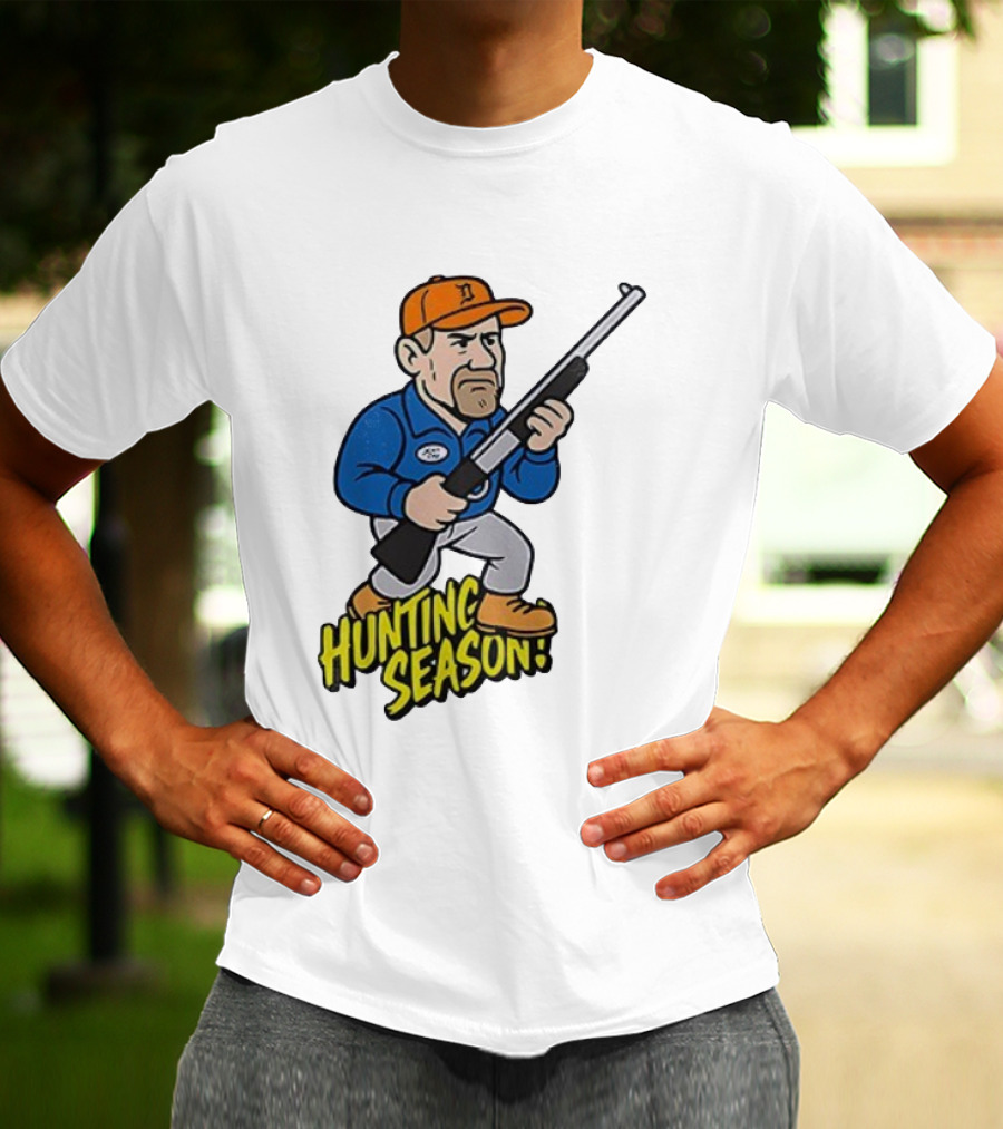 Detroit Lions Hunting Season Cartoon Character With Rifle T-Shirt