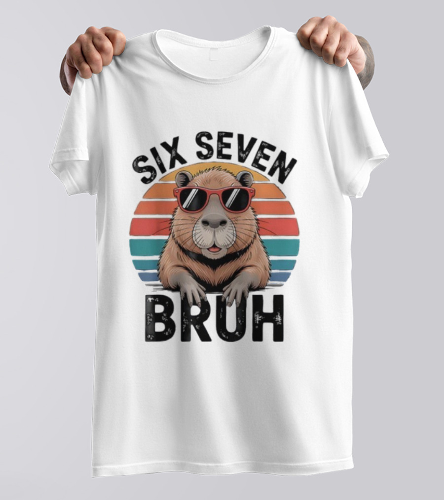 Capybara Sunglasses Meme Sunset Six Seven Bruh Retro T-Shirt